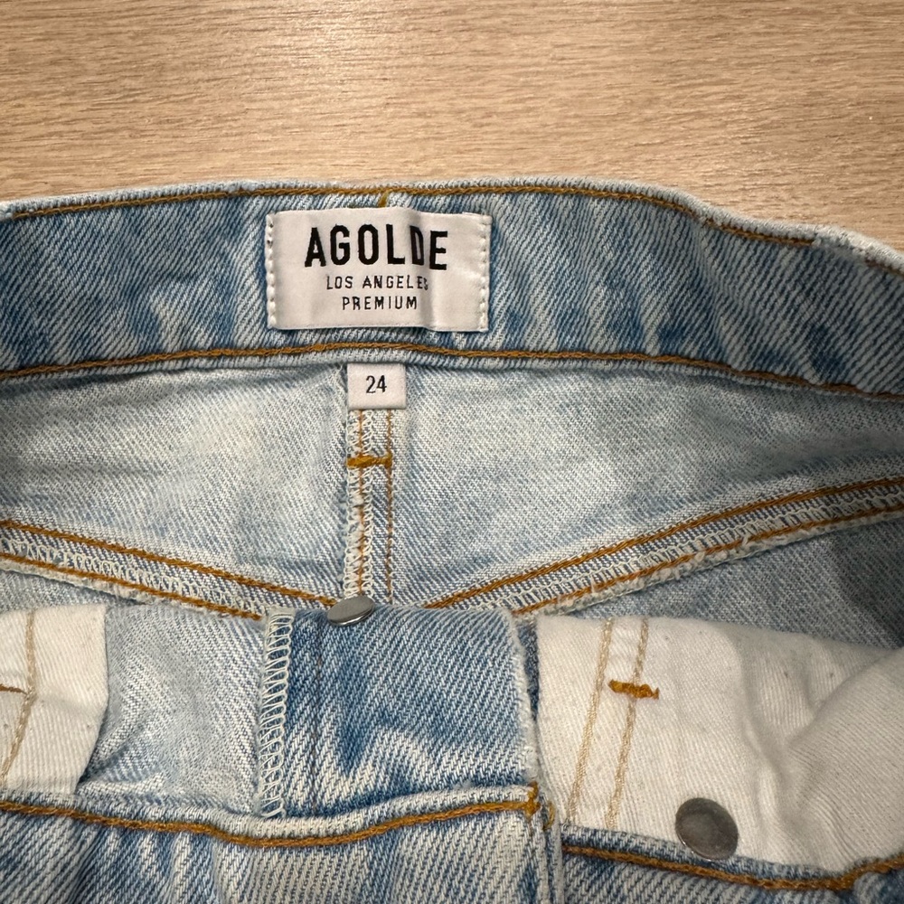 Agolde Light Blue Distressed Mini Skirt - Picture 2 of 3